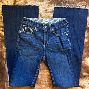 Ariat REAL Avalynn Flare Denim Jeans Women 27L Blue Frayed Hem Bootcut Ranch Far